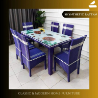 MEJA MAKAN 6 SEAT KURSI ROTAN SINTETIS SET JOK BANTAL DUDUKAN / DINNING SET RUANG MAKAN KELUARGA DES