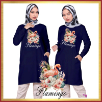 KAOS TUNIK WANITA BUNGA FLAMINGO L-  xl fit xxl & 3xl COD