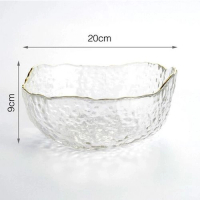 金邊耐熱玻璃碗沙拉碗大號甜品碗透明蔬菜水果碗餐具（大號透明金邊） 