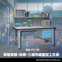 【辦公嚴選】大富WHA-PYL-210 耐磨桌面-掛板-三抽吊櫃重型工作桌 辦公家具 工作桌 零件收納 抽屜櫃