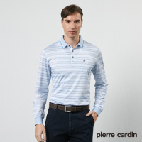 Pierre Cardin皮爾卡登 男款 橫條印花長袖POLO衫-淺藍色(5205257-35)