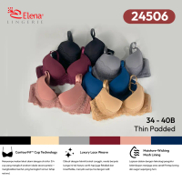 Elena E 24506 Bra Kawat Busa Tipis Cup B Kait 3 Brokat Renda Bunga Bh 34B - 40B