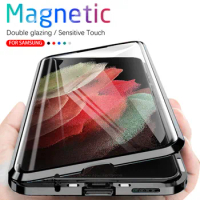 For Samsung S 21 Ultra Case 360° Magnetic Metal Edge Covers For Samsung Galaxy S21 Plus S21Ultra Double-sided Glass Phone Cases