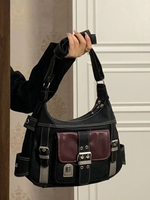 復古中古包個性軟皮y2k辣妹機車包包女2023新款撞色單肩斜挎包潮-貼心家居