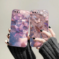 เคสโทรศัพท์ผีเสื้อแก้วสีชมพูเหมาะสำหรับ OPPO A3s ใหม่