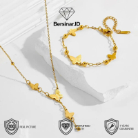 Set Perhiasan Wanita Baja Lapis  Titanium Emas 18K Gelang + Kalung Gaya mewah & elegan tidak luntur 