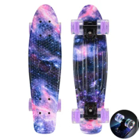 22" Cruiser Skateboard Mini Plastic Skate Board Retro Longboard Graphic Galaxy Starry Printed Skate Board