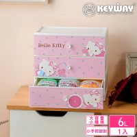 【KEYWAY 聯府】Kitty桌上型三層收納盒 粉紅小熊(三麗鷗 抽屜櫃 MIT台灣製造)