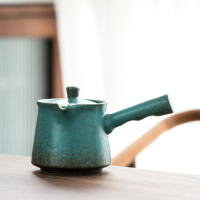 陶瓷側把壺復古粗陶藍釉沖茶壺手工小號煮茶壺功夫茶具單壺泡茶壺