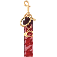 COACH 紅色千鳥格紋PVC鑰匙圈