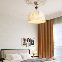 Solid Wood Retro Bedroom Light Ceiling Lamp Romantic and Cozy Nanyang Medieval Living Room Study Lamp Cloth-Craft Hanging Lamp