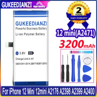 GUKEEDIANZI 12 Mini (A2471) Replacement Battery 3200mAh For Apple IPhone 12 Mini 12mini A2176 A2398 A2399 A2400 + Tools