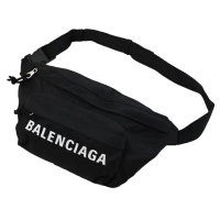 【Balenciaga 巴黎世家】簡約經典LOGO帆布肩斜三用後背包胸口包腰包(黑)