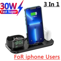 30W 3 in 1 Wireless Charger Stand Pad For iPhone 14 13 12 Apple Watch Fast Charging Dock Station for Airpods Pro iWatch 8 7