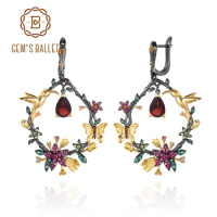 GEM'S BALLET Handmade 925 Sterling Silver Earrings Secret Garden Natural Garnet Gemstone Women's Dro