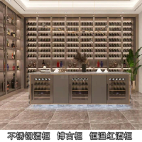 Stainless steel red wine cabinet custom wine cellar constant temperature wine cabinet light luxury metal display cabinet glass