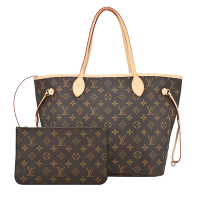 Louis Vuitton Neverfull MM經典 Monogram帆布托特包(米色)M40995