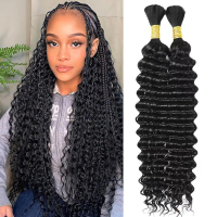 FDX Human Braiding Hair for Boho Braids 18 Inch Deep Wave Bulk Human Hair for Braiding 2 Bundles Boh