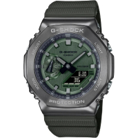 【CASIO 卡西歐】G-SHOCK 農家橡樹金屬錶殼雙顯示腕錶 / 綠 44.4mm(GM-2100B-3A)
