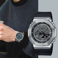 CASIO 卡西歐 G-SHOCK 八角 金屬錶殼 雙顯手錶 送禮推薦-百搭銀灰 GM-2100-1A