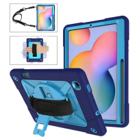 Shockproof Silicone Case with Shoulder Strap for Samsung Galaxy Tab S6 Lite 2022 2020 P615 P610 P613 P619 Kids Durable Cover+Pen