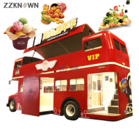 Factory Supply Mobile Street Food Cart Vintage Food Trailer Double Layer Food Truck Double Decker Bus