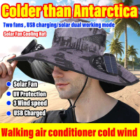 Wide Brim Solar Dual Fan topi Kipas/ Solar+ USB Charging Fan topi Kipas Solar Solar fan Hat kipas so