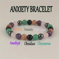 Healing Crystal Bracelet Tiger Eyes Obsidian Amethyst Sunstone Hematite Beaded Bracelets For Women Men Reduce Anxiety &amp; Stress