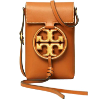【TORY BURCH】MILLER專櫃款焦糖咖啡皮革圓形LOGO手機斜背包