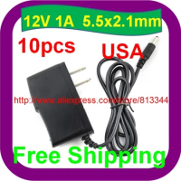 10 pcs Free Shipping DC 12V 1A/1000mA USA PLUG Power Supply Adapter for CCTV Cameras Sky Netgear Rou