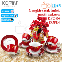 New KOPIN 6 pasang cangkir teh set imlek CNY season motif sakura merah / tea/kopi set 220ml chinesse