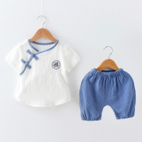 寶寶唐裝男童漢服兒童夏裝棉麻短袖套裝中國風嬰兒衣服夏季兩件套