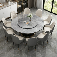 餐桌 現代簡約 圓形 餐桌 椅組合 轉盤 家用 飯桌實木 大理石圓桌