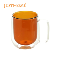 【Just Home】清透彩色雙層玻璃馬克杯250ml 橘色(杯子 玻璃杯 馬克杯)