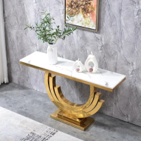 Luxury gold stainless steel console table set marble top for living room dining room Hallway Corner table furniture