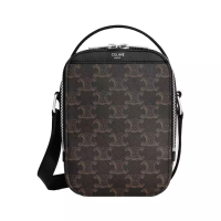 Celine [12.12 Dealcember] Vertical Messenger Box Bag in Triomphe Canvas and Calfskin Black