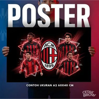 Poster AC Milan Klub Bola Eropa Italia Serie A Rossoneri Merchandise Original Bahan Kain Tebal Gamba