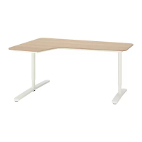 BEKANT 轉角書桌/工作桌 左側, 實木貼皮, 染白橡木/白色