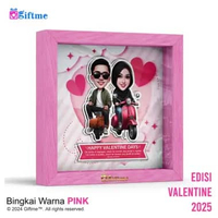 GIFTME Custom Cetak Foto Karikatur dengan Bingkai Foto 3D Pink dan dilengkapi Lampu LED Tanpa Lampu