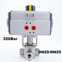 DN20/DN25 32Mpa 300bar High Pressure Ball valve 3 Way Stainless steel SS304 Pneumatic Ball Valve 3/4 1 inch T L Type For Gas