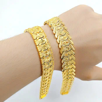 Real 24K Gold Color Dragon Pattern Bracelet for Men Women Chain Pure 999 Gold Bangle Bracelet Jewelry Wedding Christmas Gifts