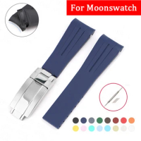 Rubber Watch Band fit for Omega x Swatch Moonswatch 20mm Stainless Steel Folding Buckle Men Women Curved Replace Strap for Rolex