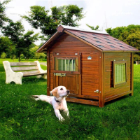 Outdoor Solid Wood Kennels Outdoor Rainproof and Sunscreen Dog Houses Large Dog Courtyard Villa House Type Dog Cage Dog Kennel