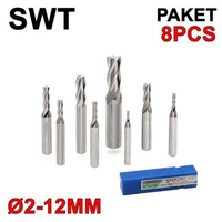 Paket 8 Endmill HSS 2 3 4 5 6 8 10 12 SWT 4F End Mill Set Pahat Milling