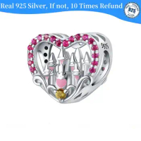 Fit Original Pandora Bracelet Inlaid Zircon Beads Charms 925 Sterling Silver Heart-shape Castle Bangle Jewelry Women Gifts