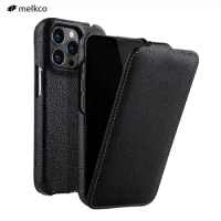 Melkco Vertical Open Genuine Leather Case For iPhone 13 Pro Max 13 Mini Luxury Flip Cover For iPhone 13 Pro Business Wallet Case