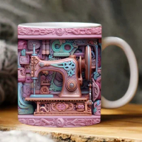 3D Flat Sewing Machine Painted Mug Ceramic Mug Creative Space Design Tea Milk Mugs Birthday Christmas Gifts for Sewing Lovers