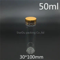 500pcs 30*100mm 50ml Screw Neck Glass Bottle With Gold Cap For Vinegar Or alcohol,carft/storage Candy Bottles