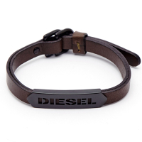 DIESEL 懷舊深褐色LOGO皮革手環(DX1001001)