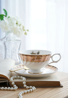 簡約日本骨瓷下午茶杯碟古典英式紅茶杯優雅女士咖啡牛奶金邊杯碟簡約餐盤 廚房小物 居家小物 家飾